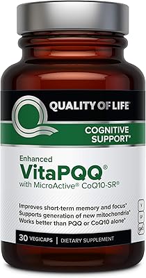 Quality of Life VitaPQQ with MicroActive CoQ10-SR Premium Supplement - Anti Aging, Memory, Energy, Focus, Cognitive and Heart Health - 30 Vegicaps