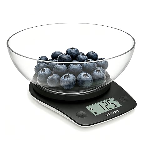 NUTRI FIT Digital Food Weight Scale with 2L Bowl, 5kg-1g/11lbs-0.1oz, Black