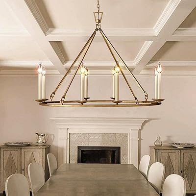 homary Rustic Candle Chandeliers for Dining Room Candle-Shaped 8-Light Industrial Wagon Wheel Chandelier Adjustable Height Hanging Ceiling Light Fixture for Kitchen Island, Living Room, Entryways