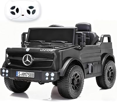 12V Ride on Car for Kids, Licensed Mercedes-Benz Unimog wParent Remote Control, LED Headlights, Music Player & Horn for 3-4 Years Toddler,Black