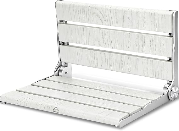 Wall Mounted Shower Seat 16IN Teak Fold Down Shower Seat for Elderly, Disabled & Pregnant Women Sturdy Shower Benches for Inside Shower with 400LB Capacity 2026 Premium White Shower Bench