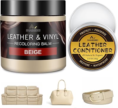 Leather Recoloring Balm with 100ml Mink Oil, Beige Leather Repair Kit and Scratch Remover for Furniture, Car Seats, Sofas, Dye & Restorer for Couches, Vinyl, PU, Faux