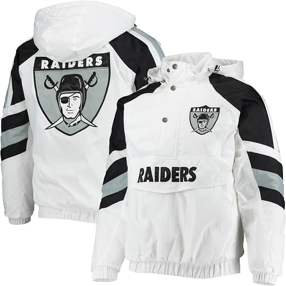 STARTER Men's White/Black Las Vegas Raiders Thursday Night Lights Half-Snap Raglan Hoodie Jacket