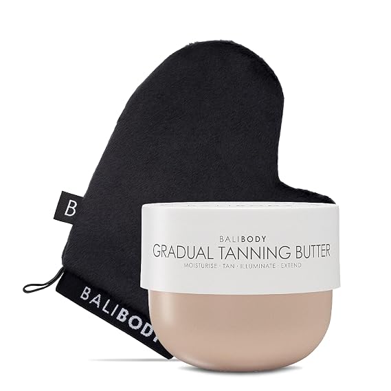 Bali Body Gradual Tanning Butter & Luxe Velvet Tanning Mitt Bundle | Buildable, Streak-Free Natural Glow with Nourishing, Non-Toxic Body Butter | Reusable, Waterproof Mitt for Flawless Tan Radiant Hue