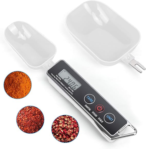 Dioche Digital Measuring Spoon Scale, High Precision 0.05g to 500g Capacity, with 30ml & 80ml Detachable Spoons, Tare Function & Unit Conversion for Baking, Cooking, Pet Food, Kitchen - Black