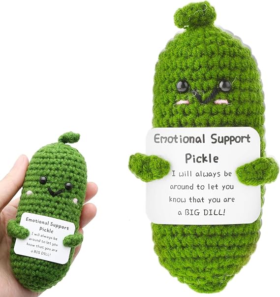 ZPLASK Emotional Support Pickle, Emotional Support Gift, Handmade Mini Funny Positive Pickle Cucumber, Handwoven Emotional Support Knitting Doll for Birthday Thanksgiving Christmas Ornament Gift