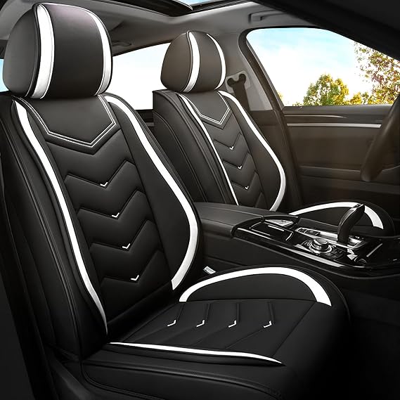 Car Seat Covers for Nissan Altima 2001-2026, Premium Nappa Leather Car Seat Cover, Stylish Sport Seat Covers, Automobile Seat Cover Sets.(Standard 2 Seats/Black White)