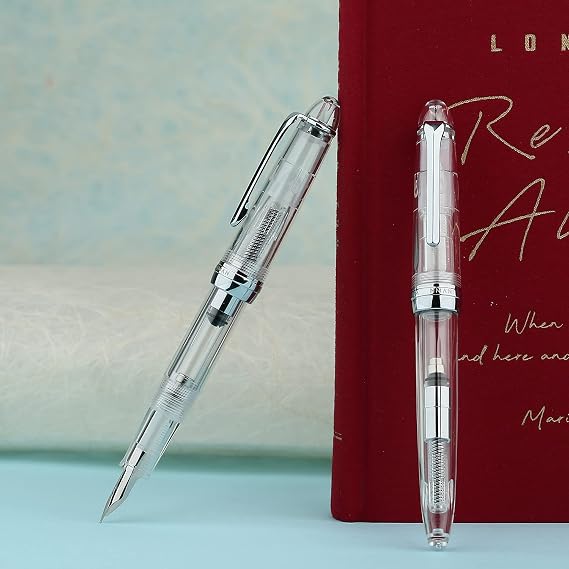 erofa 2 PCS S6 Fully Transparent Fountain Pen with Ink Converter, EF& F Pen Set
