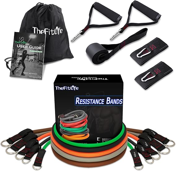 TheFitLife Resistance Bands Set with Handles, Door Anchor and Ankle Straps | Workout Bands for Muscle Strength Training, Home Gym Fitness, Full Body Exercise for Men, Women, Pilate, and Physical Therapy