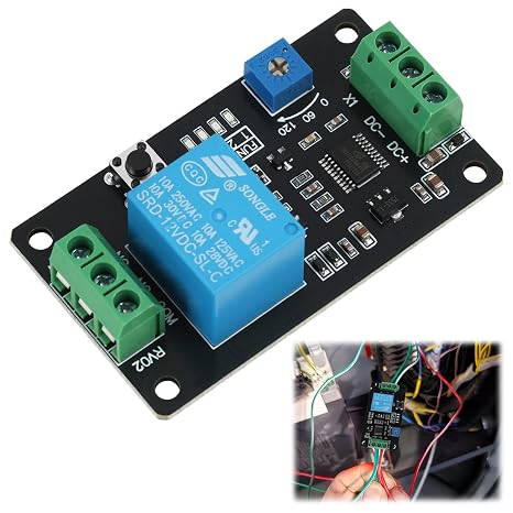 DC 5V/12V/24V Delay Timer Relay with Adjustable Timing 0.1–120s,Self-Locking Delay On/Off Time,Multi-Function Trigger Timer Relay for Automation, DIY Electronics, and Smart Projects(DC12V)