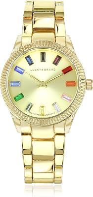 Lucky Brand Watches for Women Fashion Design Stainless Steel with Rainbow Crystal-Accented Tone Quartz Womens Wrist Watches Bracelet Gift Box Set
