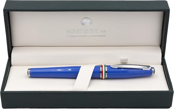 Monteverde USA Aldo Domani Italia Fountain Pen Exotic Blue - Medium Nib - Luxury Writing Pen - Italian Design - JoWo Stainless Steel Nib - Smooth Ink Flow - Refillable - Gift Box Included