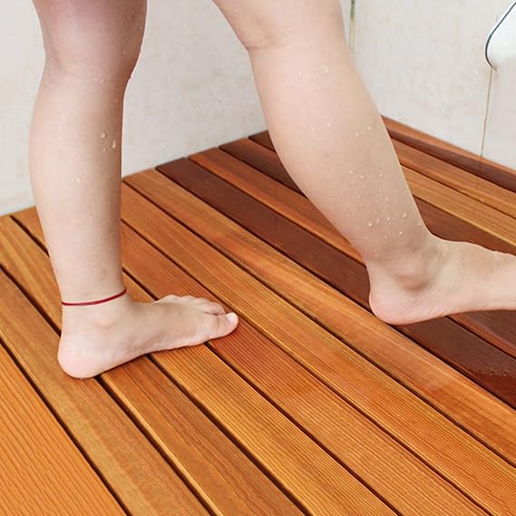 Teak Shower Mat Large, Comfortable Wood Board Foot Mat/Slatted Drainage Elevated Platform Non Slip, Tall 2 Inch Bath Mat/Carpet/Doormat (Size: 30x30x4.3cm (11.8x11.8x1.7in))