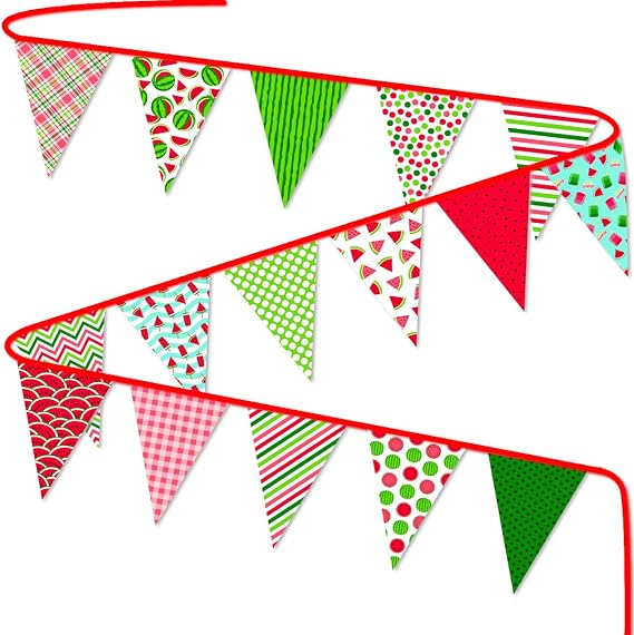 One In A Melon Happy Birthday Banner, Watermelon Themed Birthday Party Baby Shower Decorations and Supplies Summer Fruits Watermelon Fabric Pennant Banner for Outdoor Hanging Decorations