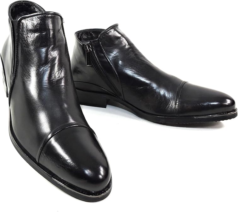 Baldinini Men's Black Leather Ankle Boots, Fur Lined Winter Booties, Side Zip Closure