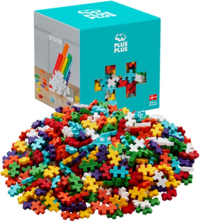 PLUS PLUS Building Blocks Toy - 600 pc Kids Construction Toys, Creative Learning Resources and STEM Play for Home and Travel - Girls and Boys Toys Age 5 Plus - Rainbow 600 Pieces