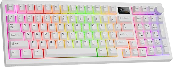 TECWARE Spectre 96% RGB Mechanical Gaming Keyboard | Customizable LCD Screen | Tri-Mode Wireless with Knob | Gasket Mount | South Face 5-Pin Hot-Swappable Sockets | White Cocoa Brown Switch