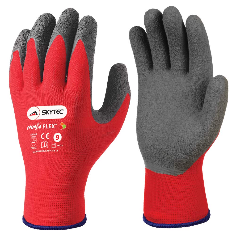 Skytec Ninja Flex Pack of 1 Safety Work Gloves – Lightweight Red Nylon Gloves with Secure Grip Ideal for Heavy-Duty Work (Medium)