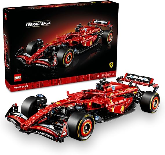 LEGO Technic Ferrari SF–24 F1 Car 42207 – Collectible Race Car Model Building Set with 1:8 Scale V6 Engine, Gearbox, Steering Wheel and DRS for Adults, Gift Idea (1361 Pieces)