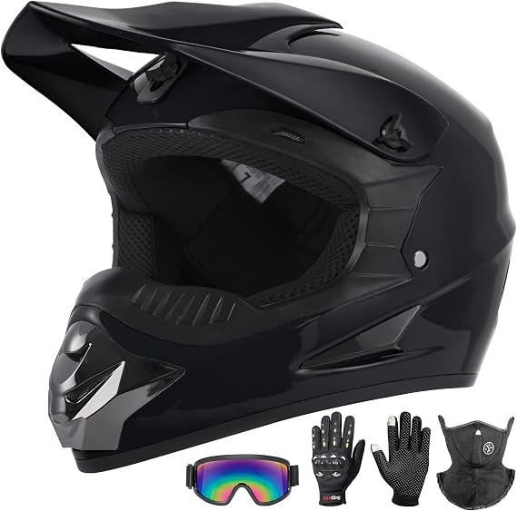 DOT Youth Dirt Bike Helmet, Kids Motorcycle Helmets | Includes Goggles Gloves Mask, Sturdy ABS Shell Breathable Material Quick Release Buckle, Motocross Helmet for ATV MTB Go-kart