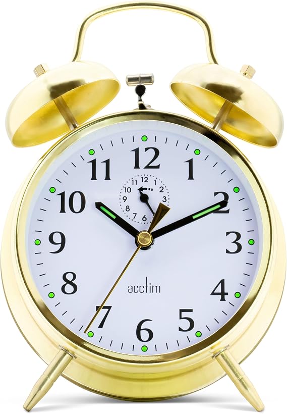 Acctim SAXON large brass double bell keywound alarm clock