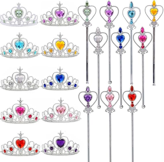Princess Crowns Tiaras Wands for Little Girls Princess Costume Dress Up Play Set Princess Girls Party Favors Pretend Halloween Costume Party Play Set