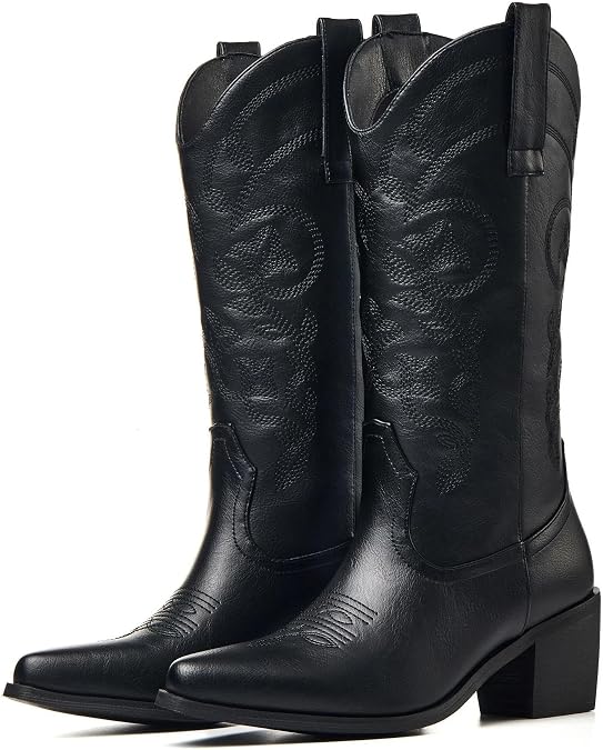 Cowboy Boots for Women, Pointed Toe Chunky Heel