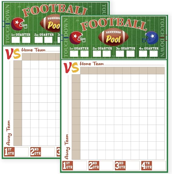 2-Pack Football Pool Squares Poster, 19''X 27.77'' 100 Grid Boards