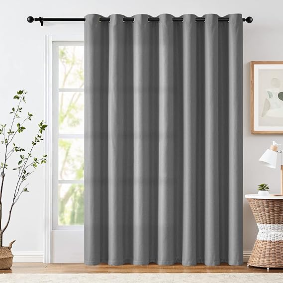 jinchan Linen Textured Curtains for Living Room Bedroom Room Darkening Curtains Window Curtain Panels Drapery Grommet Top 1 Panel 100" W* 96" L Grey