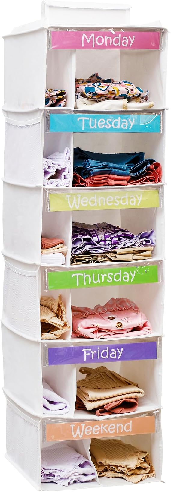 Kids Clothes Organizer, Weekly Clothes Organizer for Kids, Weekday, 6 Shelf | Houseables Outfit Organizers, Closet Daily Outfit Storage, Monday through Friday Clothing, Day of the Week, School, Hanging
