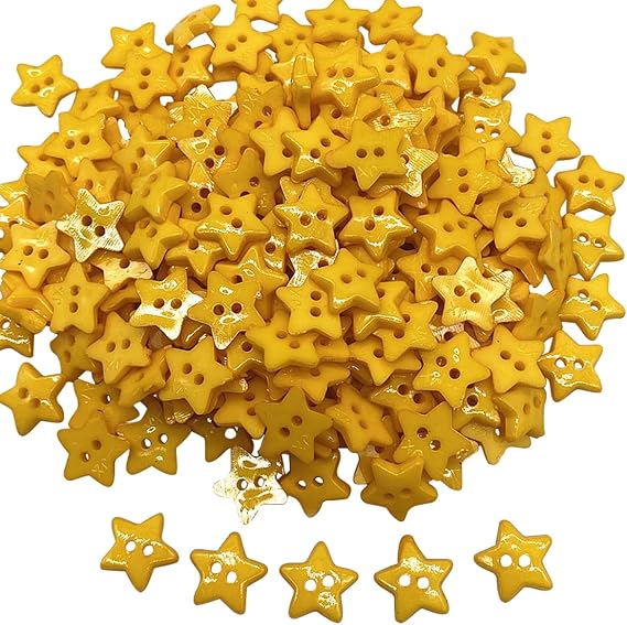 Queenbox 30 Pcs 15mm Five-Pointed Star Buttons with 2 Holes, Resin Sewing Buttons for Knitting Crafting Sewing Clothes, Gold