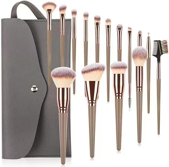15 Pcs Professional Makeup Brush Set, Premium Synthetic Bristles Foundation Kit with PU Bag for Blush, Eyeshadow, Concealer