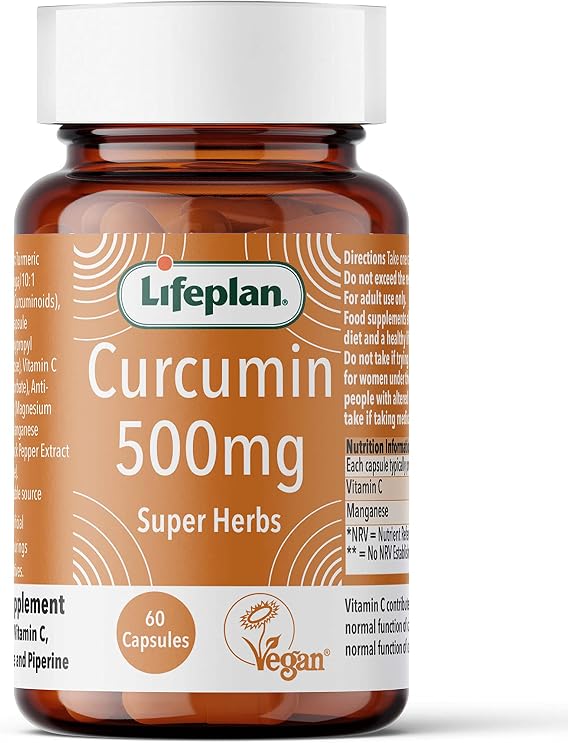 Lifeplan Super Herbs Curcumin 500mg (60 Capsules) — with Vitamin C and Manganese and Piperine — 60-Day Supply
