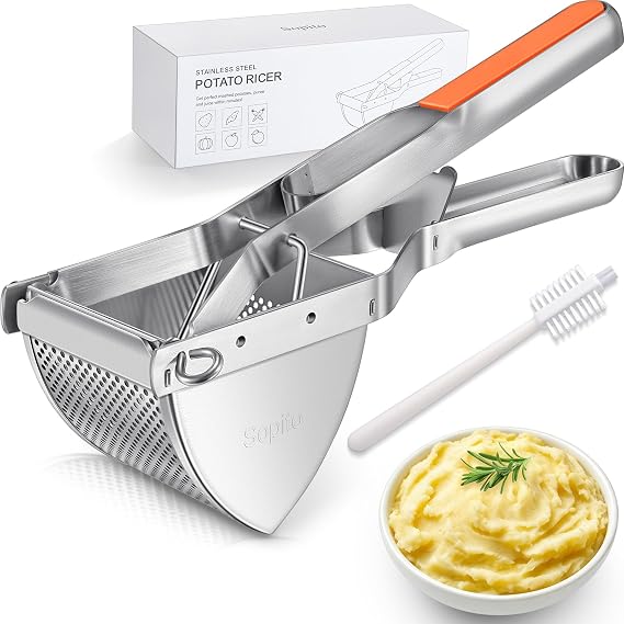 Potato Ricer, Sopito Stainless Steel Potato Masher for Commercial and Home Use, Orange