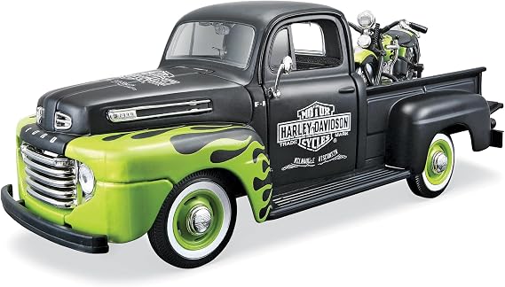 Maisto 1:24 Scale 1948 Ford F-1 Pickup and Harley Davidson 1948 FL Panhead Diecast Vehicles (Styles May Vary)