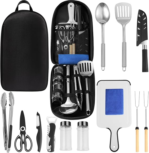 Camping Cooking Utensils Set,Outdoor Kitchen Cooking Equipment Set with Bag | Portable & Compact