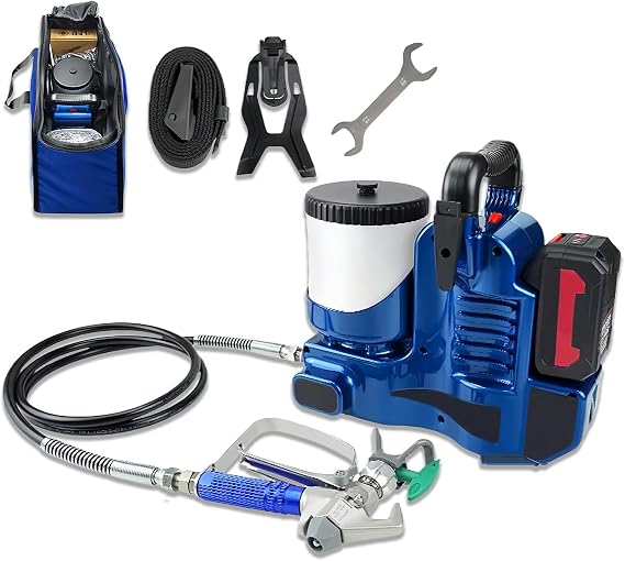 Cordless Spray Gun, 550w High-Pressure Airless Sprayer, Equipped With A 70-Inch Adjustable Hose, Capable Of 360° All-Around High-Pressure Spraying. 1battery