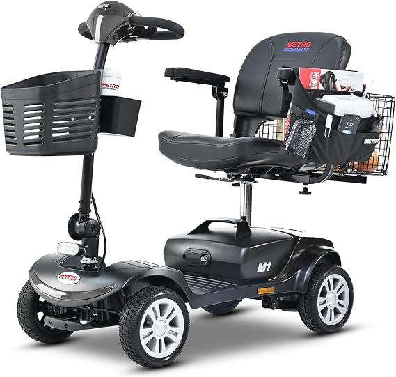 Mobility Scooters for Seniors 400 lb Weight Foldable,Lightweight All Terrain 4 Wheel Powered Mobile Scooter for Travel,Portable Elderly Electric Wheelchair Device with Lights,Basket,15 Miles,Black