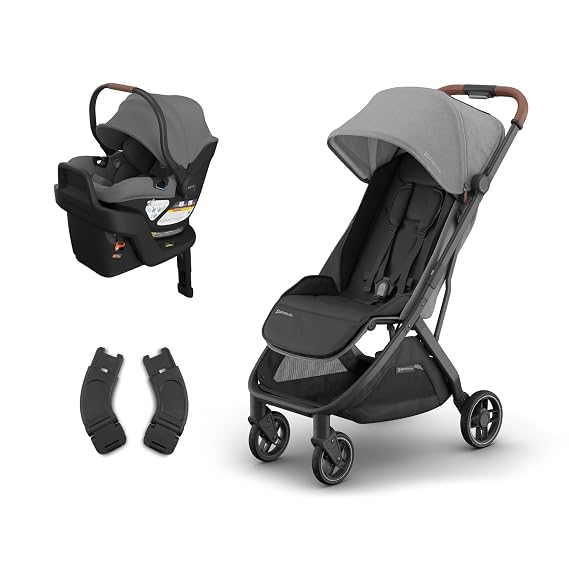 UPPAbaby Minu V3 Stroller + Aria V2 Infant Car Seat Travel System Combo Adapter, Foot Cover, Bug and Rain Shields, Car Seat Base, and Infant Insert Included Greyson (Charcoal Melange)
