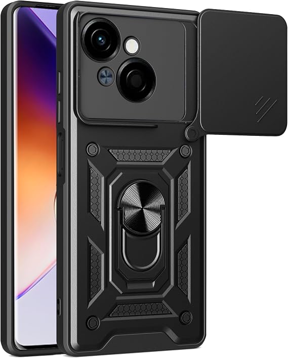 Compatible with Tecno Spark Go 2025 Case,Slide Lens Car Mount Magnetic,Compatible with Tecno Spark Go 1 / Pop 9 4G Kickstand 2 in 1 Phone Case Black