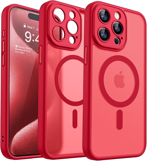CANSHN Magnetic Shockproof for iPhone 15 Pro Case, Red