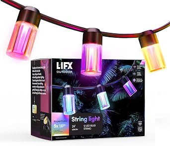 LIFX Smart Outdoor String Lights, Color-Changing RGB + Tunable White, App & Voice Control (Alexa, Google, HomeKit), Dynamic Effects & Schedules, Expandable Up to 72 ft, Patio & Garden Lighting
