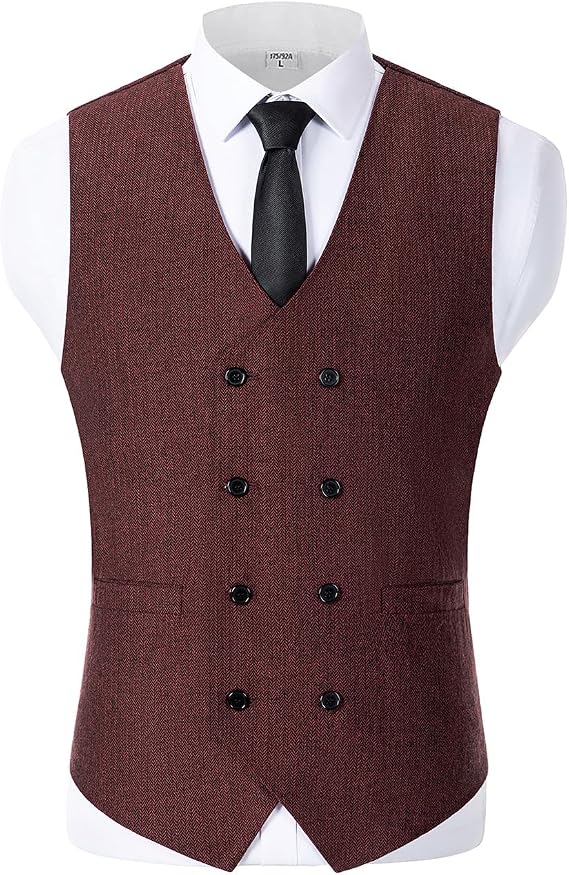 Solovedress Men's Vintage Suit Vest Double Breasted Wool Tweed Vest for Wedding Groomsmen