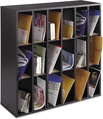 Safco 7765BL Wood Mail Sorter, 18 Compartment, Black