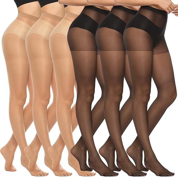MANZI 6 Pairs 20D Women's Sheer Tights High Waist Control Top Pantyhose