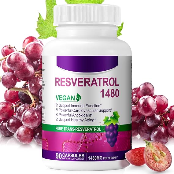 Resveratrol Supplement 1480mg, 90 Capsules High-Potency Trans-Resveratrol Supplement for Heart, Skin, and Anti-Aging Antioxidant