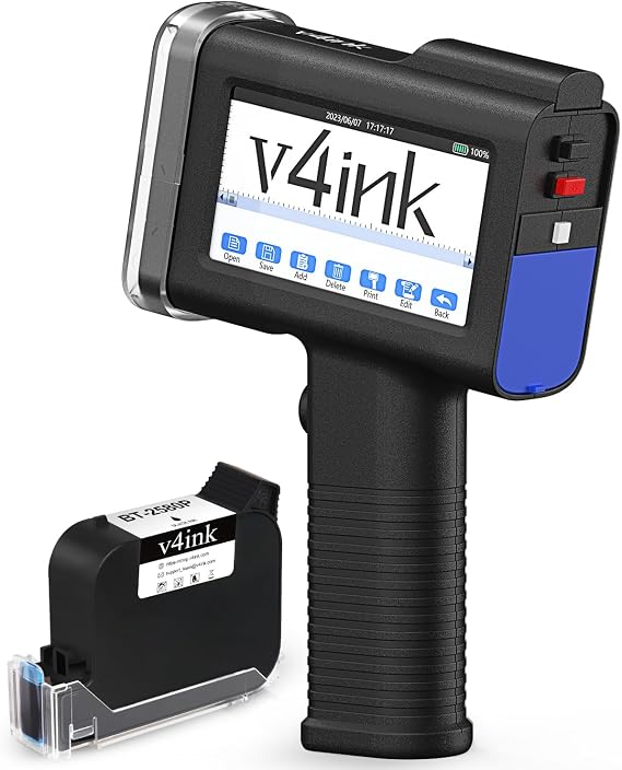 v4ink BENTSAI Handheld Printer BT-HH6105B2 Handheld Inkjet Printer with 4.3 Inch LED Touch Screen Date Coder Batch Number Printer at 12.7mm 0.5 Inch Print Height for Any Surface