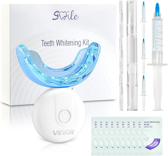 VEVOR Teeth Whitening Kit with LED Light, 32 LED Accelerator Lights, Whitening Strips, Pens and Gel Syringes, U-Shaped Tray, Wireless Portable Kit Fast and Effectively Removes Stubborn Stains