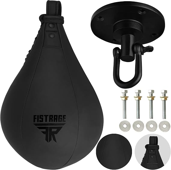 Fistrage スピードボール ボクシング レザー Mma ムエタイ トレーニング パンチング ダッジ ストライキング バッグ キット 吊り下げ スイベル ワークアウト スピードボール キックプラットフォーム ブラック