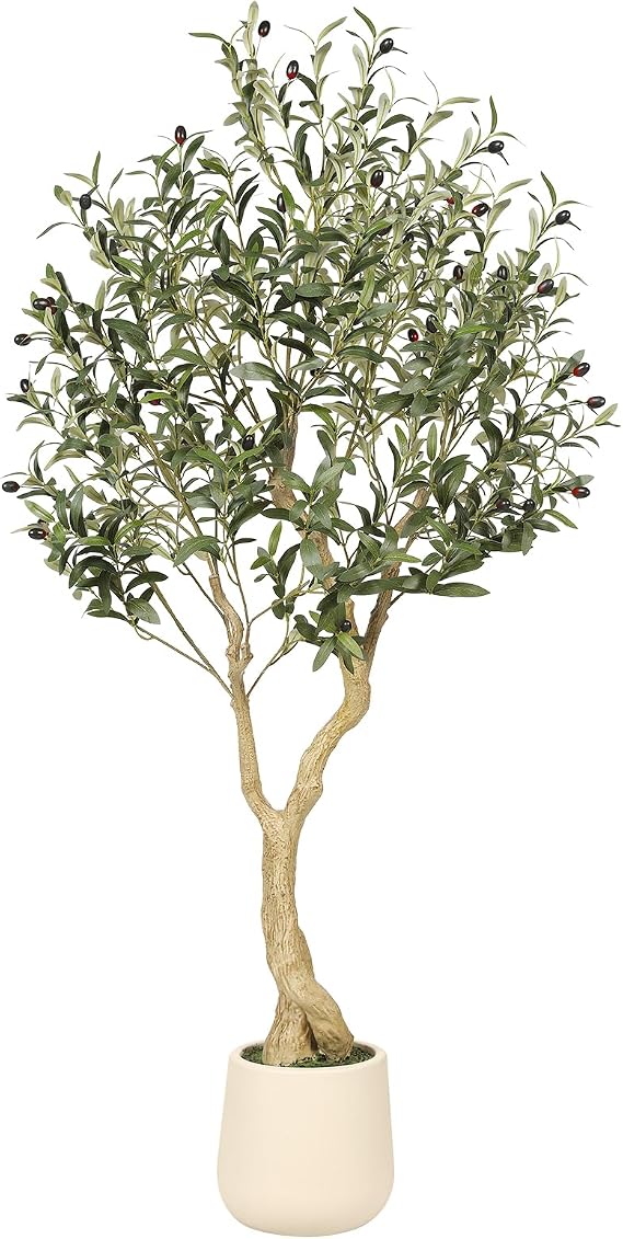 Realead 5ft Olive Trees Artificial Indoor with White Tall Exquisite Planter